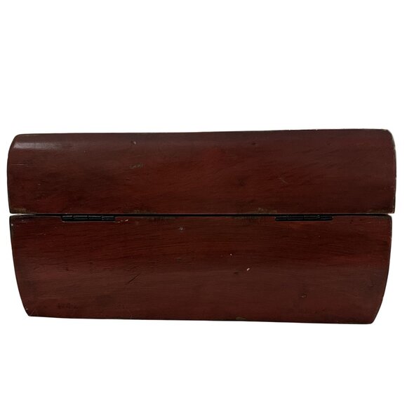 Pottery Barn Trinket Storage Box Antiqued Lacquered Red Wood with Damaged Lock - Picture 3 of 8